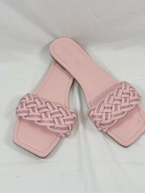 Mudd Pink Braided Rhinestone Slide Sandals Square Toe Y2K Sparkle Festival Sz 11